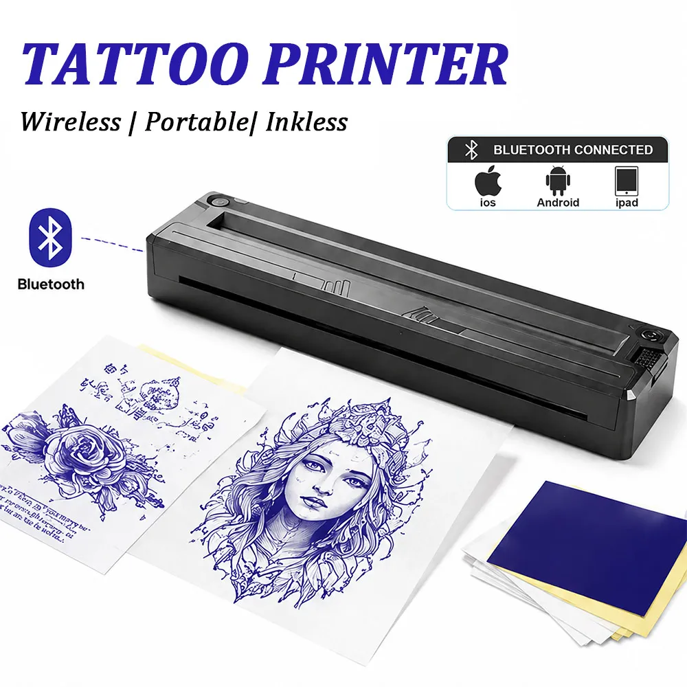 Máquina de Transferência de Tatuagens Sem Fio Bluetooth, Impressora Térmica de Tatuagens, Bateria de 1500mAh, Máquina Copiadora de Tatuagens Portátil
