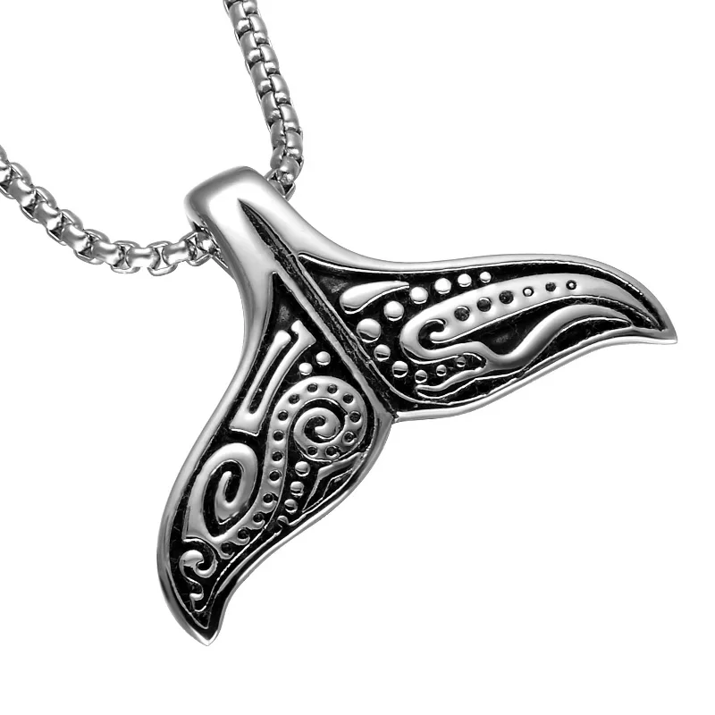 Whale Tail Fish Charm Necklace Punk Supernatural Stainless Steel Mermaid Necklace