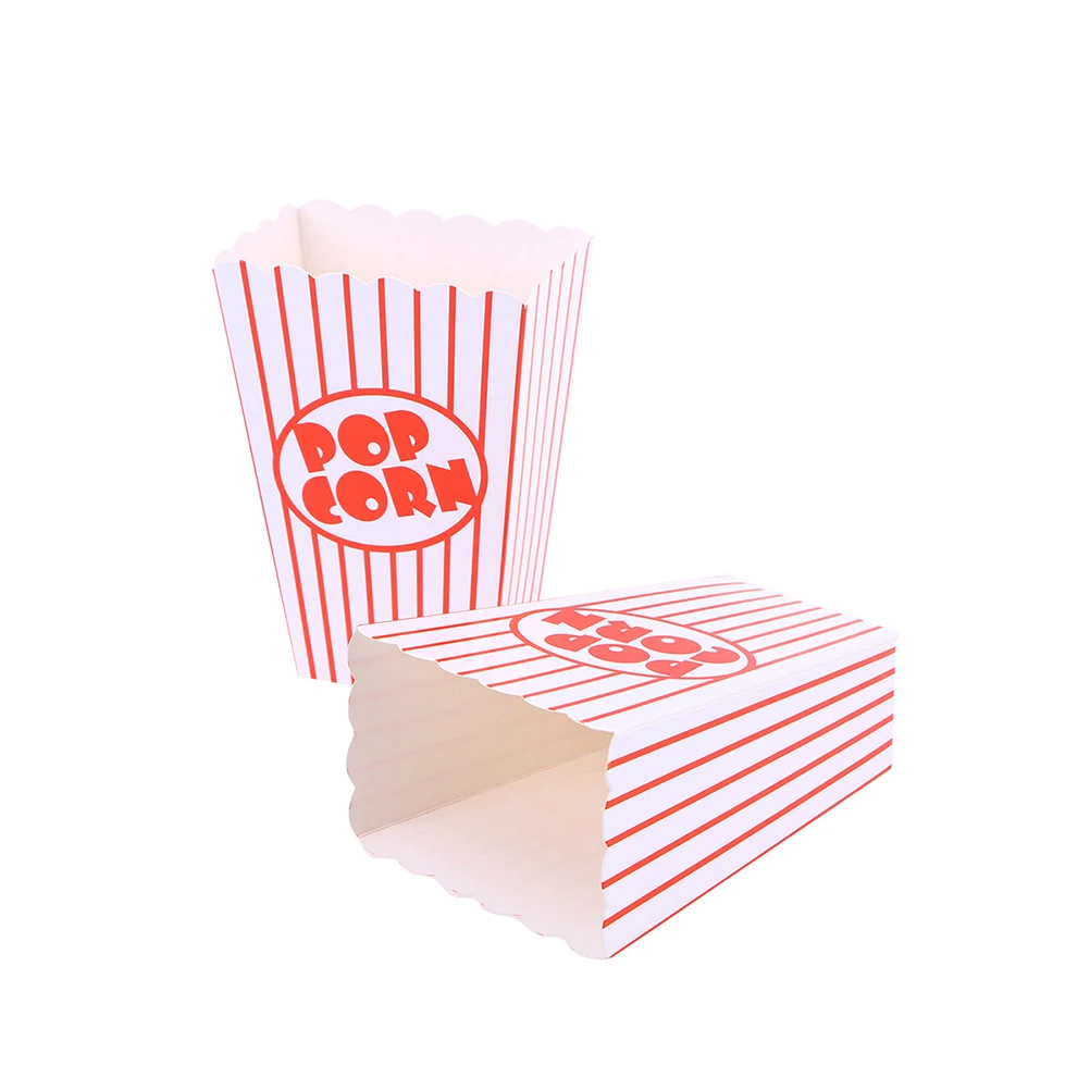 10pcs Portable Stripes Paper Popcorn Boxes Disposable Containers Tableware Baby Shower Birthday Party Supplies For Home Shop