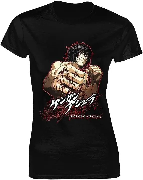 Kengan Anime Ashura Shirt Women's Fashion Short Sleeve Cotton T Shirts Quick Dry Pattern Custom Tee Tops Black