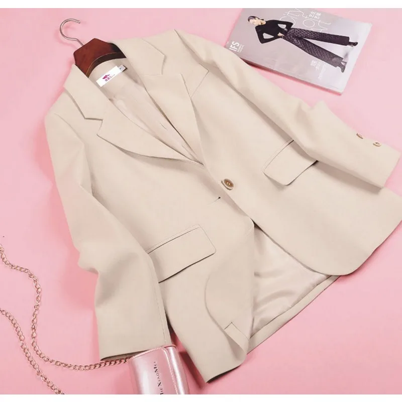 Autumn Winter Black Blazer Women Clothing Coat Long Sleeve Single Button Office Lady Business Work Jacket Outerwear Tweed Coats