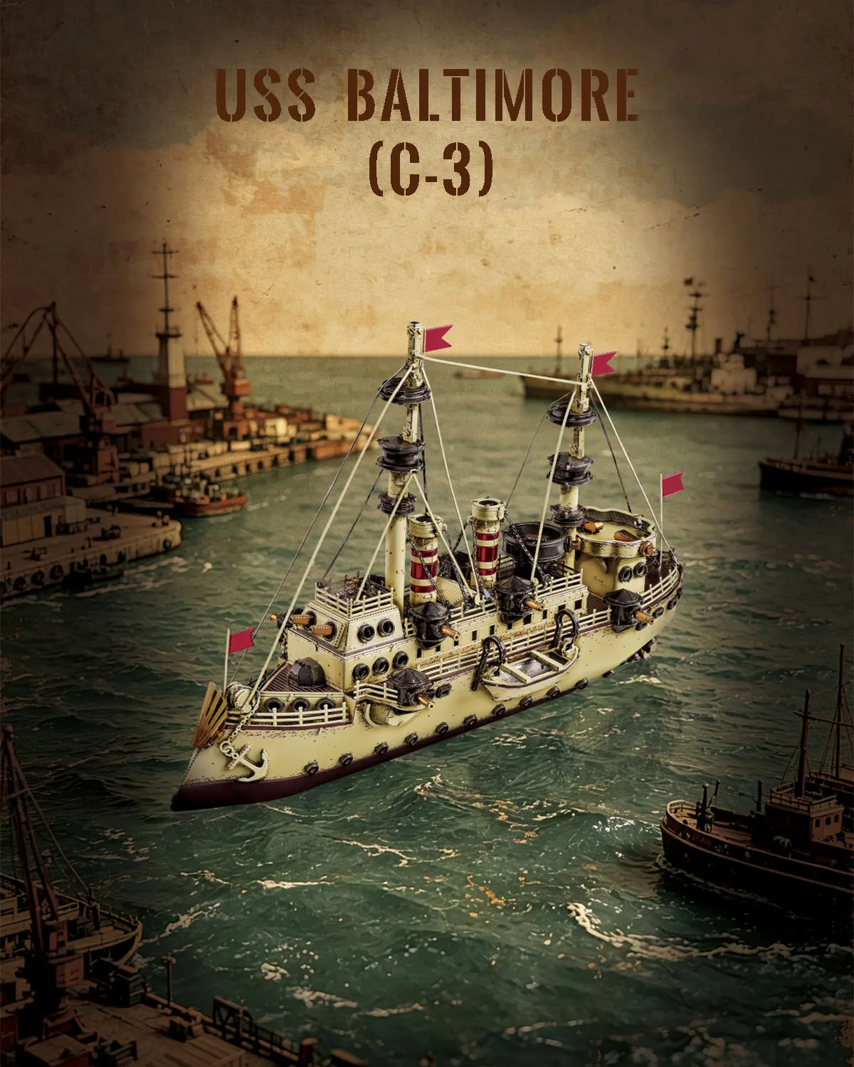 USS Baltimore C-3 3D Metal Ship Model Kit full view