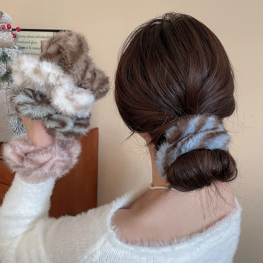 Elastisches Haarband mit Leopardenmuster, Plüsch-Haargummis mit Streifenmuster, eleganter Pferdeschwanzhalter, Designer-Haargummi, große Haaraccessoires.