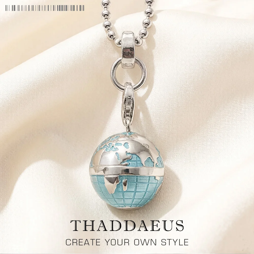 Beads Necklace Globe Pendant,925 Sterling Silver Rope Chain Fashion Jewelry Europe Bijoux Gift For Men Women