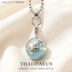Beads Necklace Globe Pendant,925 Sterling Silver Rope Chain Fashion Jewelry Europe Bijoux Gift For Men Women