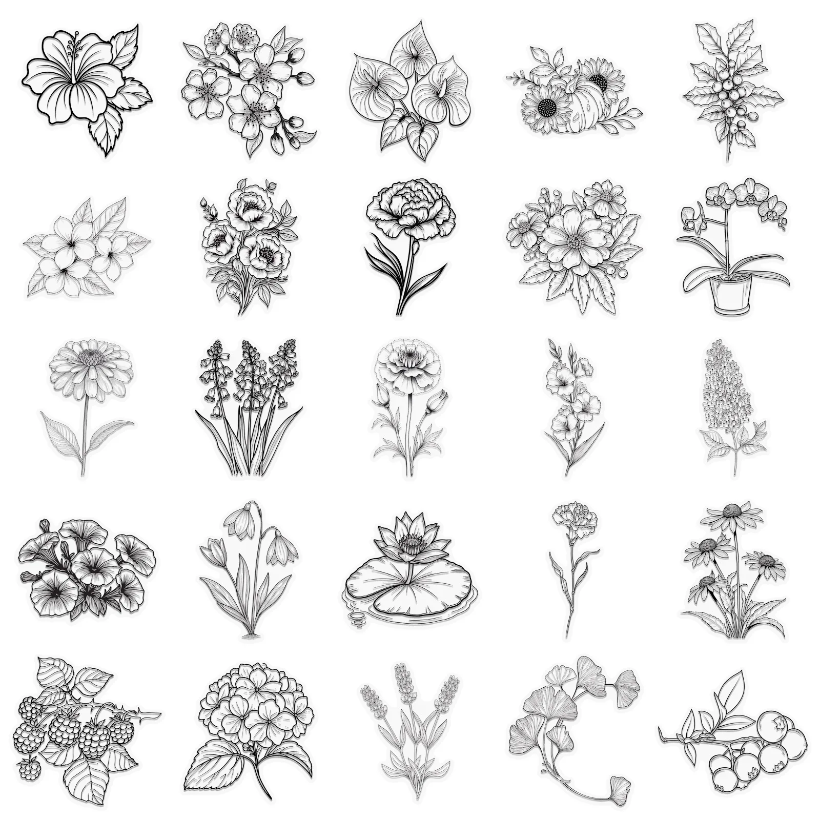 50 Uds. De flores de plantas de estilo blanco y negro, Material PET, taza de agua decorativa, monopatín, refrigerador, pegatinas impermeables, juguete para niños