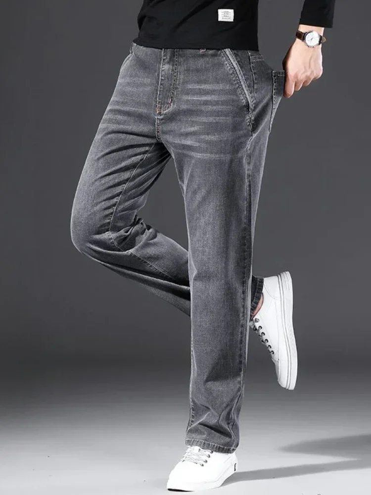 

Male Cowboy Pants Elastic Stretch Trousers Straight with Pockets Jeans for Men Plus Size Cotton New in Classic Korean Fashion Xs