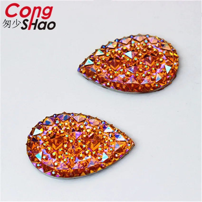 Cong Shao 50pcs 20*30mm AB Drop Shape Resin Rhinestones Flatback Crystal Stones Wedding Costume  Jewelry Accessories CS520