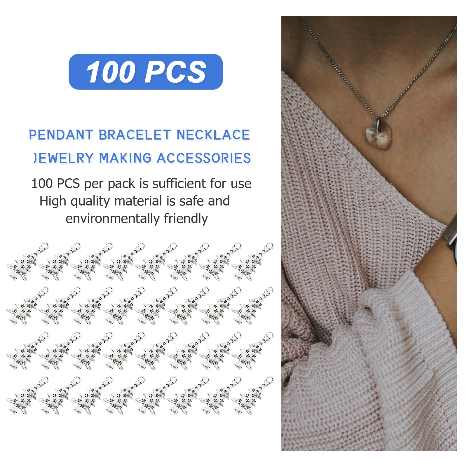 

100 Pcs Star Pendant Accessories Charm for DIY Jewelry Making Alloy Pendants Christmas Charms Accessory Bulk