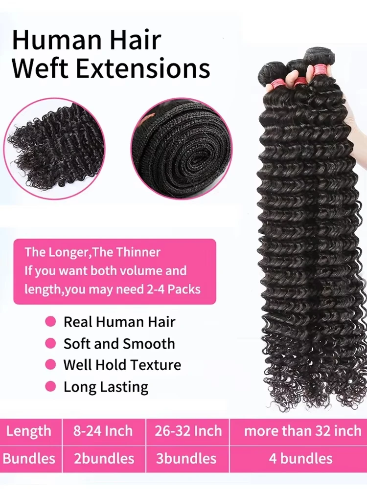 100% البرازيلي شعر بشري مجعد حزمة موجة عميقة 3/4 قطعة حزم غير المجهزة 30 34 بوصة الخام الطبيعي نسج ملحقات لحمة مزدوجة #2