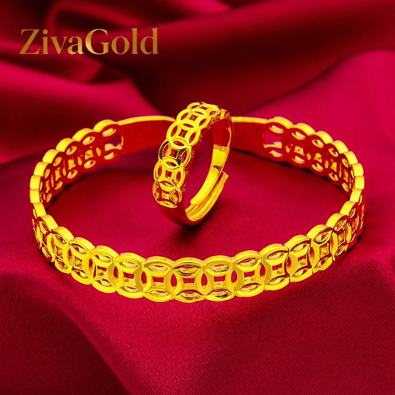 

Открытое кольцо ZivaGold с золотой монетой 24K | Золото 999 пробы, дизайн в стиле старинной медной монеты, регулируемый размер, классический шарм для повседневного ношения.