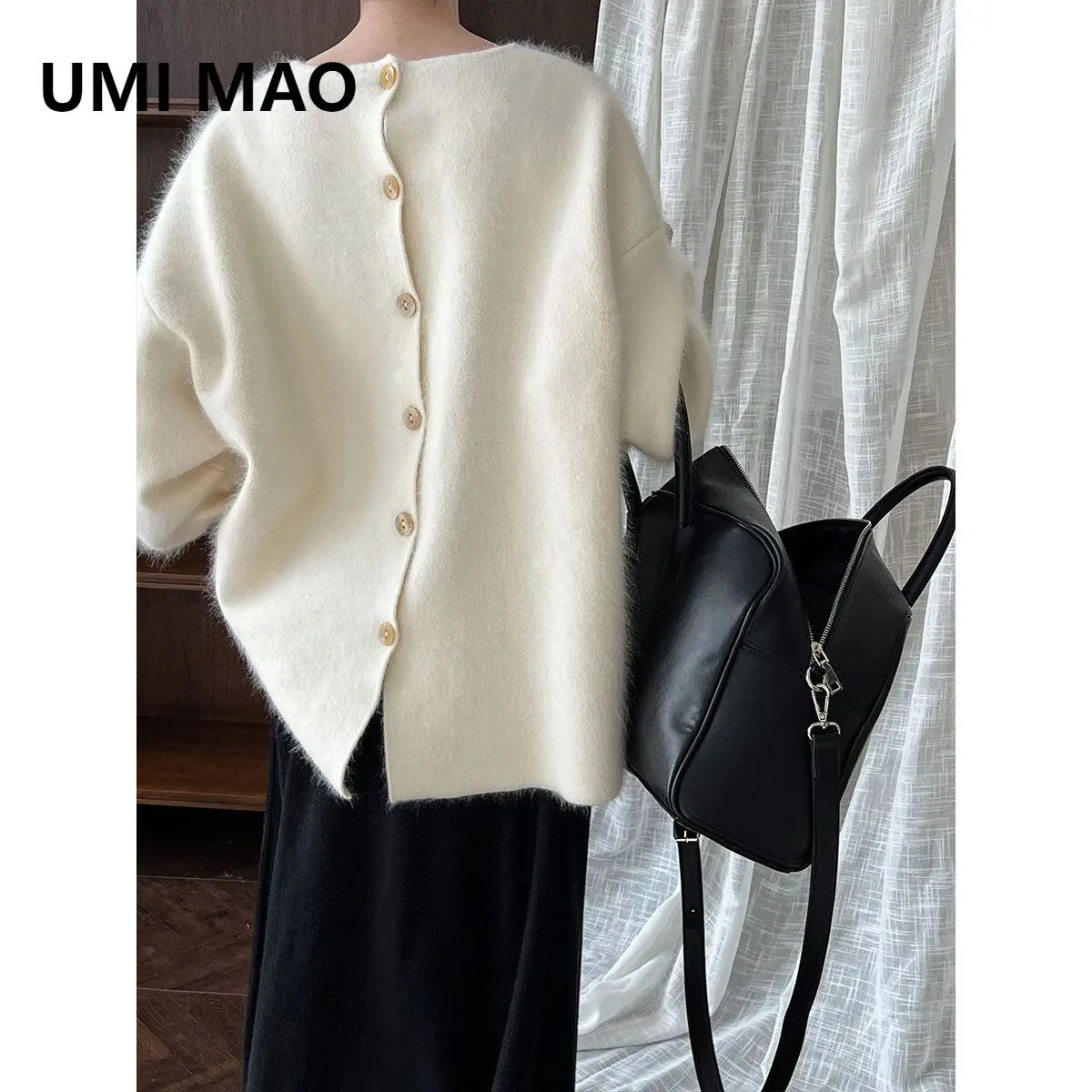 

UMI MAO французский темпераментный вязаный свитер с мехом енота для женщин осенняя куртка зимняя новая свободная верхняя одежда в ленивом стиле Femme Y2K