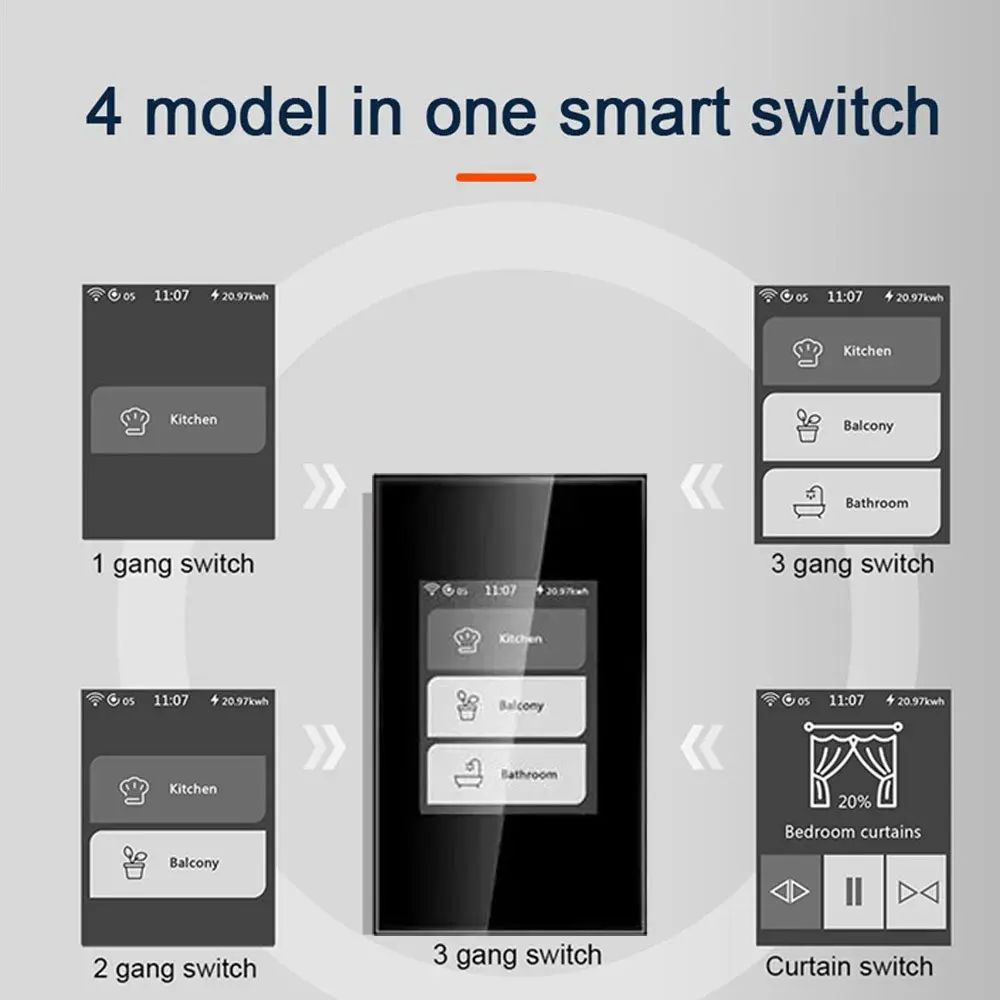 Homekit WiFi Smart LCD Light Switch Curtain Switch US Touch Wall Light Switch Alexa Google Home Siri Voice Control Home App 220V