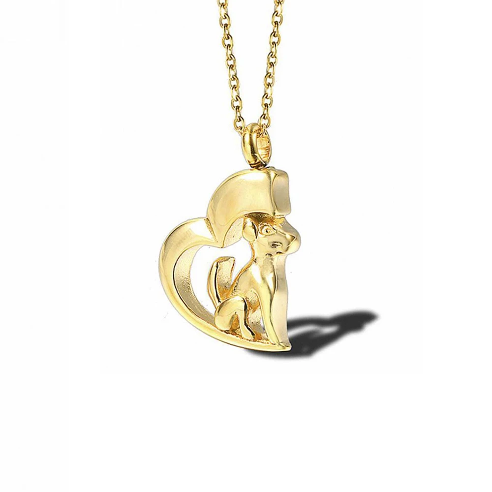 Stainless Steel Gold Plated Dog Cremation Pet Urn Pendant Necklace Jewelry Gift For Him with Chain