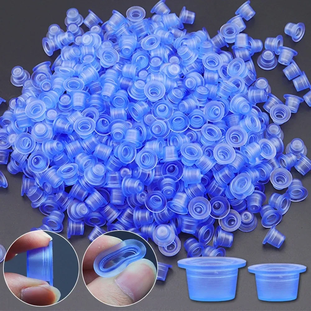 50/100Pcs  Tattoo Ink Cup S M Soft Silicone Disposable Blue Transparent Permanent Makeup Accessories Container Makeup Tools