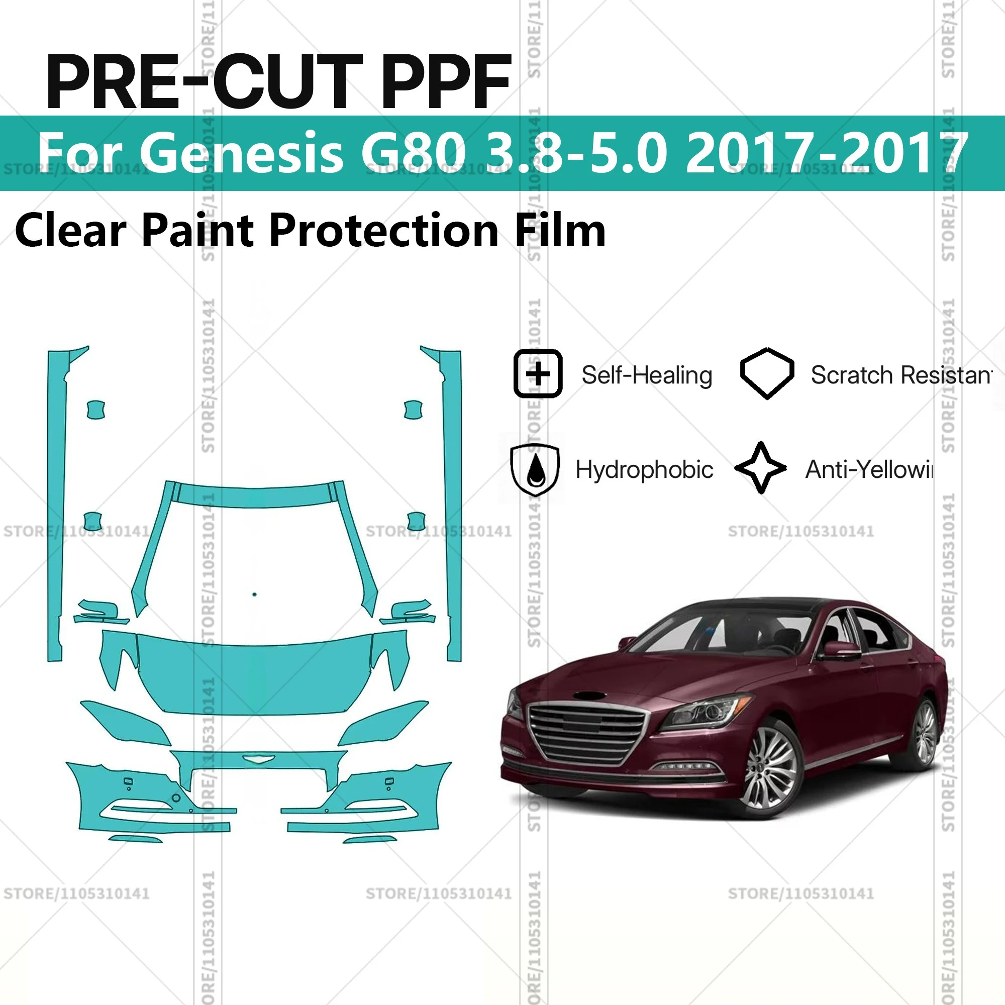 

Предварительно нарезанная прозрачная защитная пленка PPF для автомобиля Genesis G80 3.8-5.0 2017-2017, передний комплект - накладки на пороги