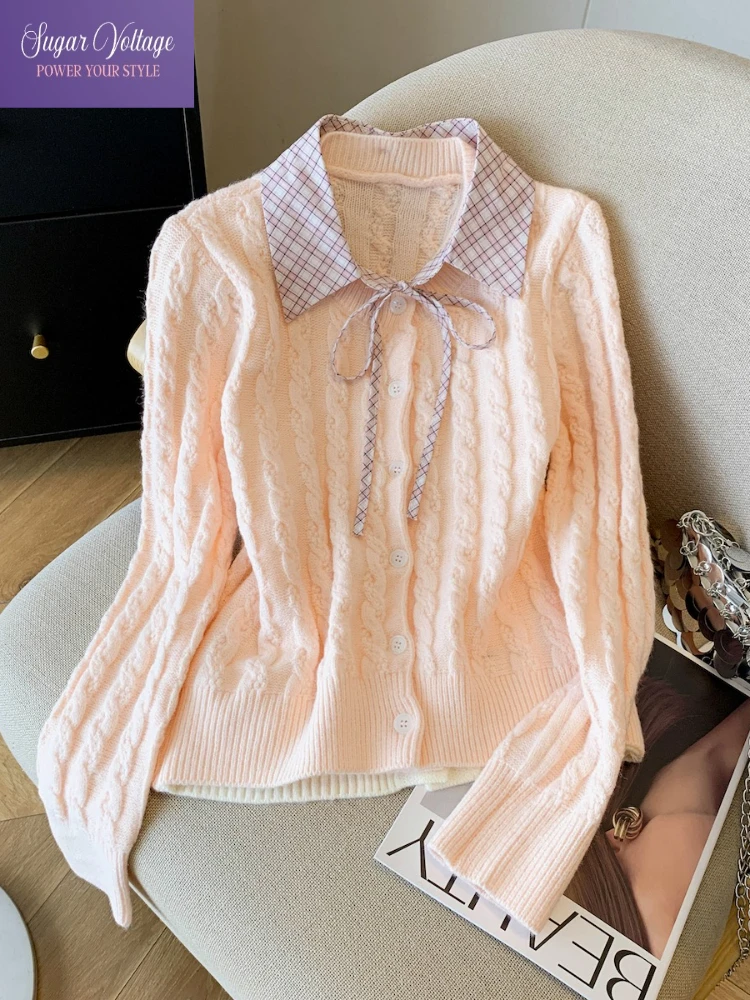 

Real Shot Sunset Park Fake Collar Sweater Women Autumn 2025 Vintage College Style Soft Knit Preppy Pullover Outfit Fashion Top