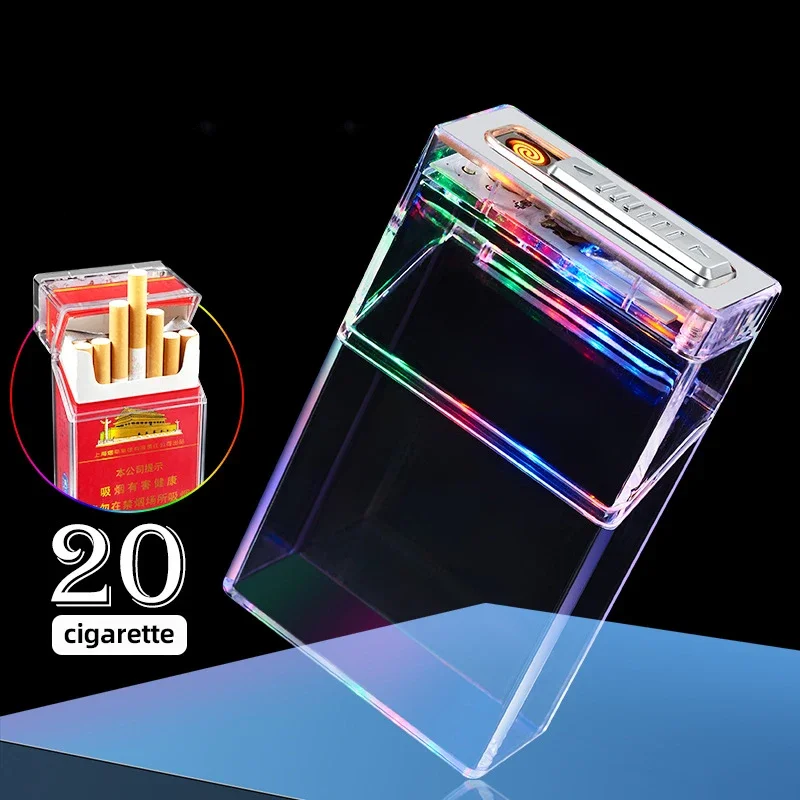 New Transparent Cigarette Case with Lighter All-in-one Machine 20 Standard Cigarettes Creative Windproof Cigarette Lighter