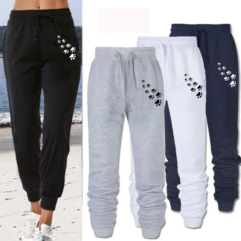 Women Pants Funny Cat Dog Paw Print Jogging Sweatpants Laides Baggy Sports Pants Jogger Sweatpants Casual Female Trousers