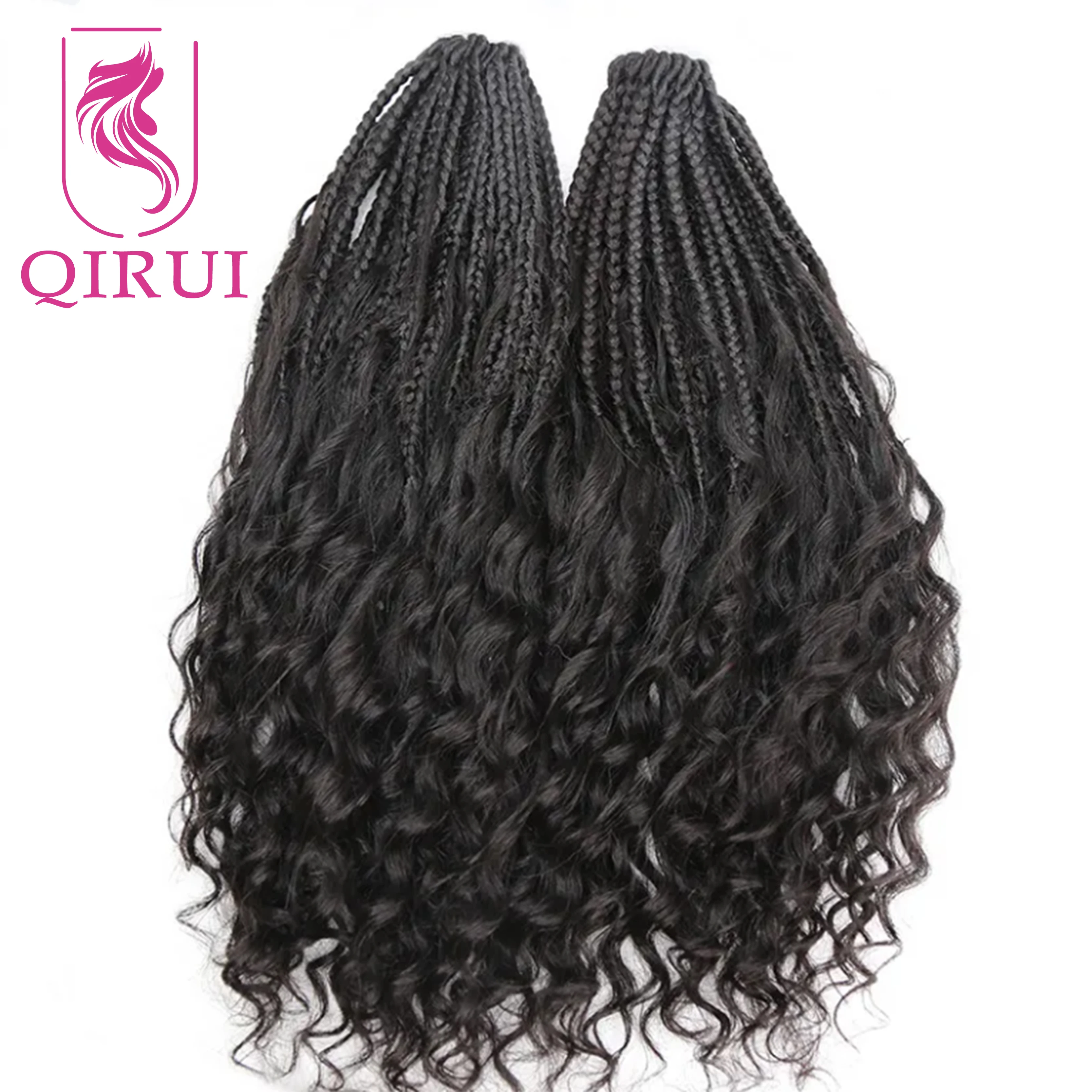 24Inch Crochet Boho Box Braids With Human Hair Curls Pre Looped Synthetic Braiding Hair Curly Full Ends Hair Extensions