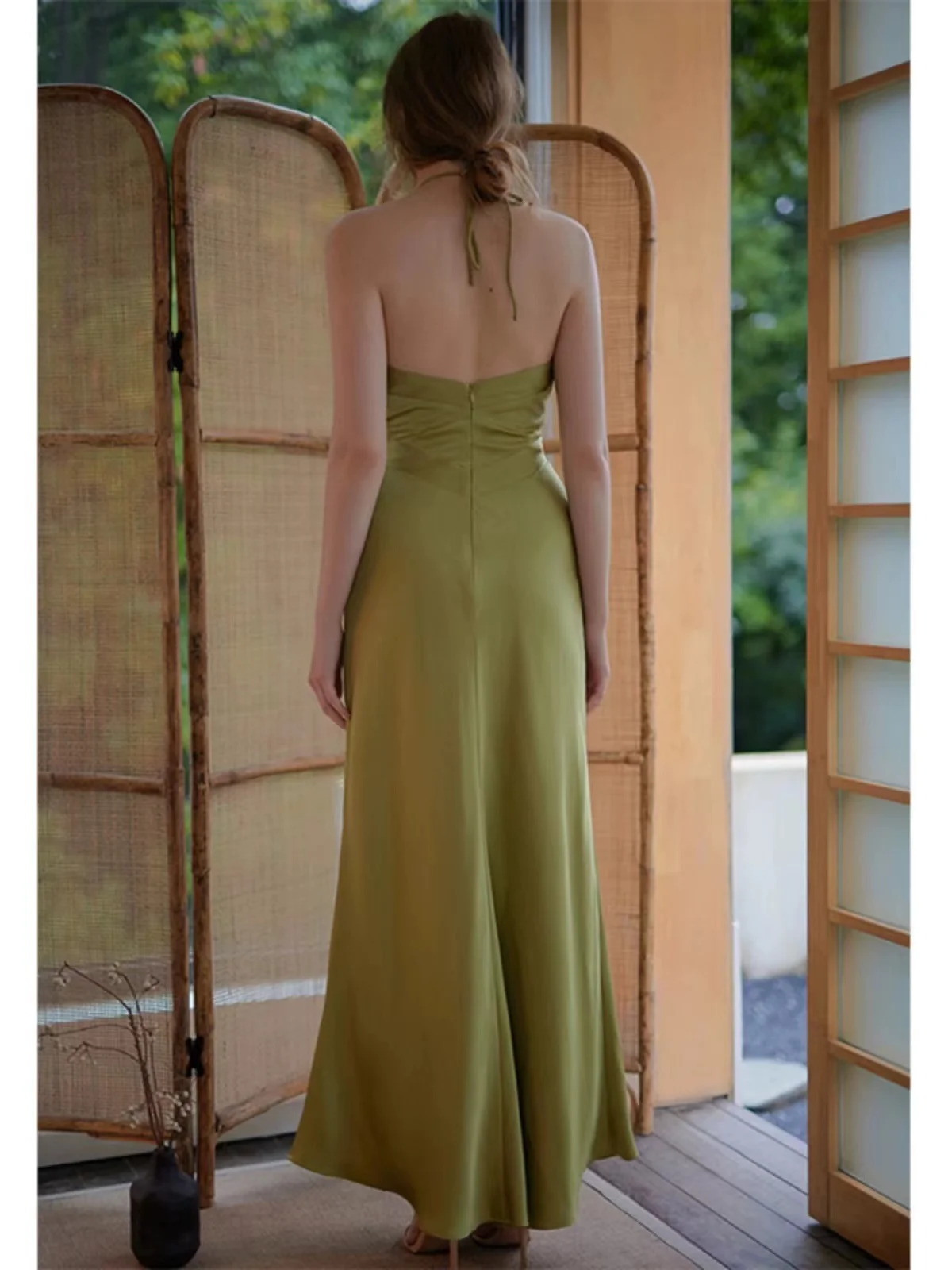 

2024 Halter Long Dresses for Women Backless Satin Dress Woman Off Shoulder Sexy Midi Dresses Elegant Evening Party Dress