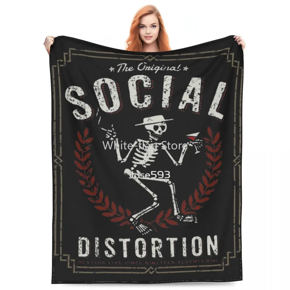 

Cozy Social Distortion Music Band Blanket Stuff Room Decorative Skeleton Throw Blanket Lightweight Thin Velvet for Office