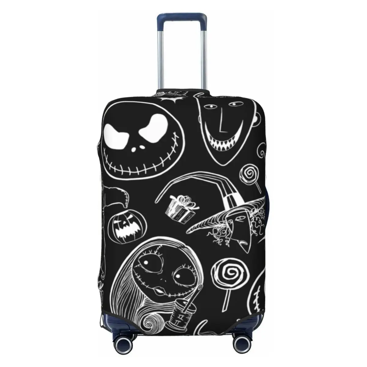 

Custom Cartoon Skull Jack Skellingtons Luggage Cover Protector Fashion Tim Burton Christmas Horror Suitcase Cover for 18-32 Inch