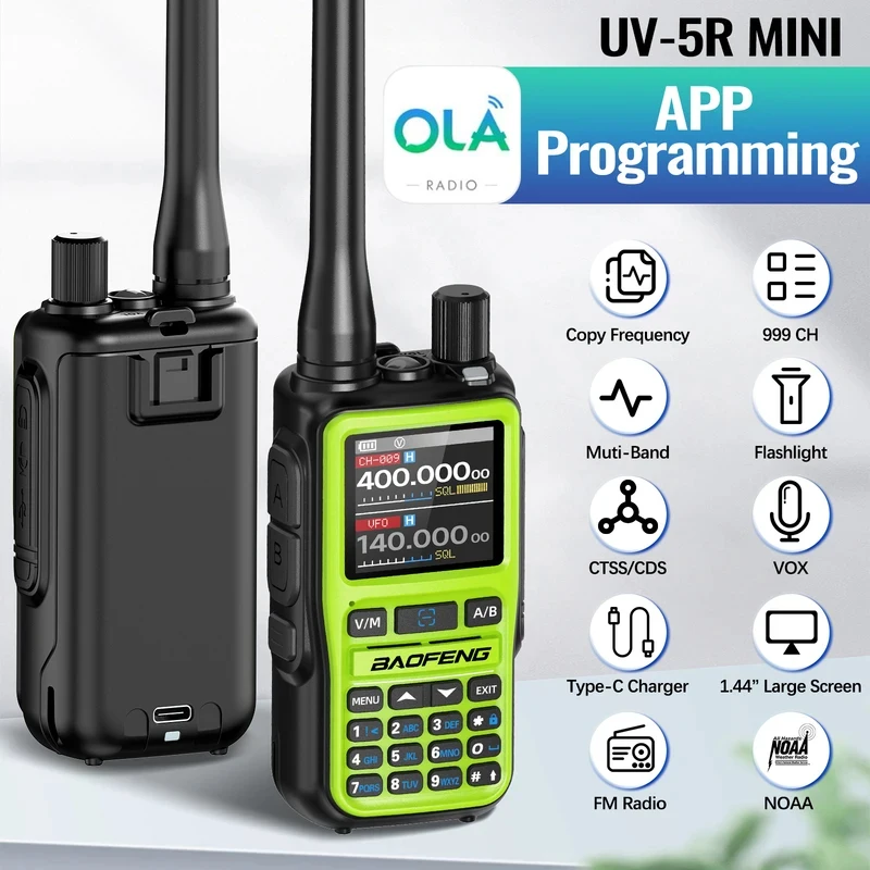 BAOFENG UV-5R MINI 5W Ham Radio Dual Band Walkie Talkie VHF UHF Two Way Radio 999 Channels DTMF VOX Bluetooth Program USB-C