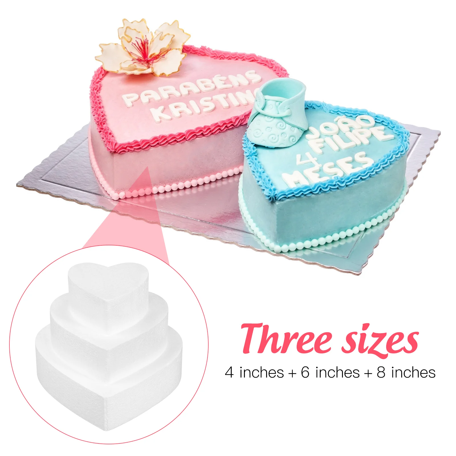 3 ชิ้นเค้ก Pan Bubble Love Heart ขนมตุ๊กตาโฟมเค้กวันเกิด DIY แม่พิมพ์โพลีสไตรีนรุ่น