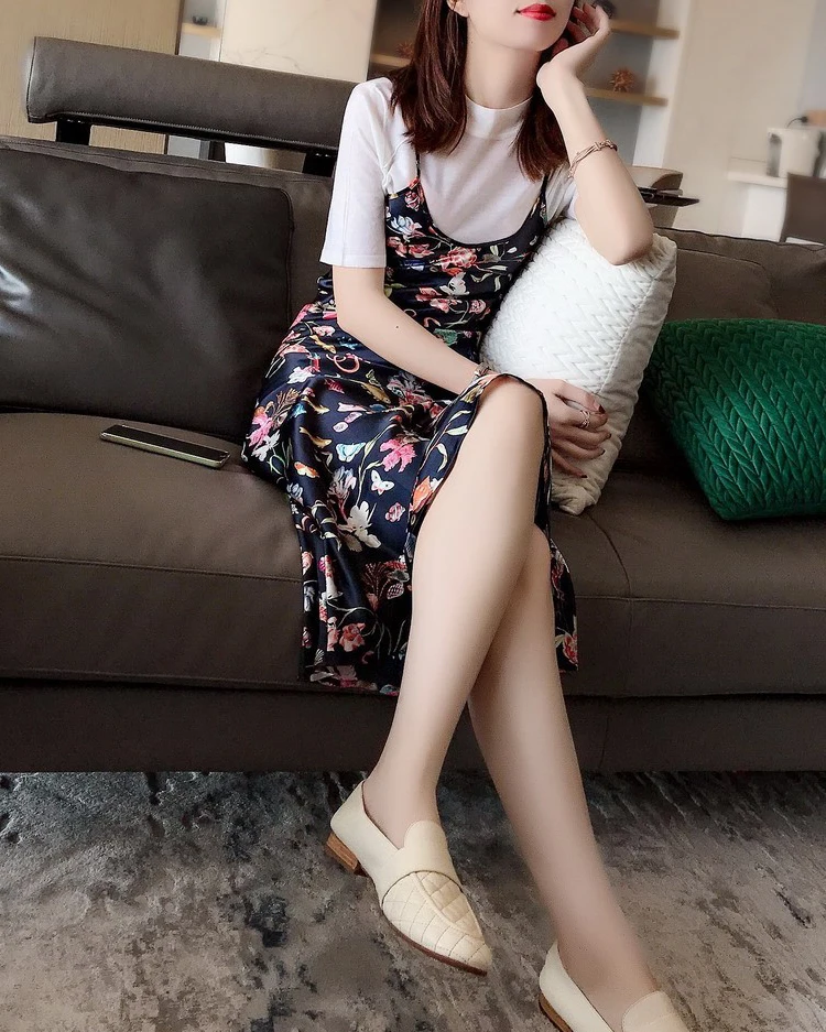 Zijden lange omslag Dr Dames Levendige print Afslankende taille Ontwerp Trendy Street Sle V-Ne Svel Casual Fi Tail-jurk