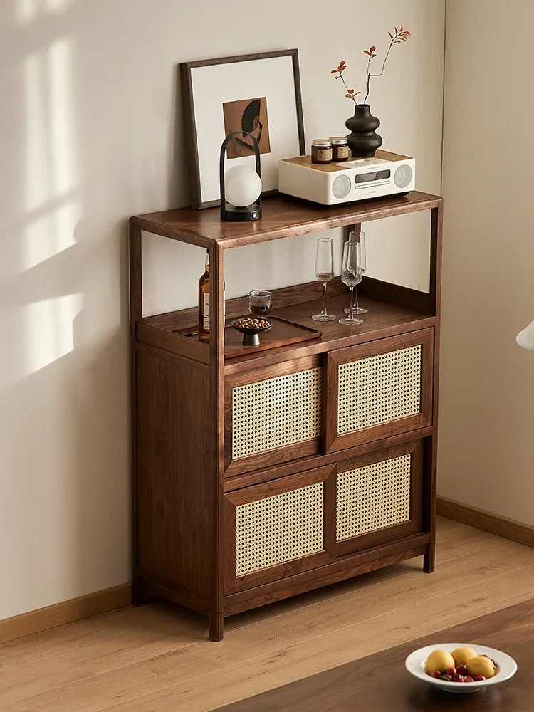 ls  42Black walnut bookcase Nordic solid wood locker Home modern simple rattan cabinet