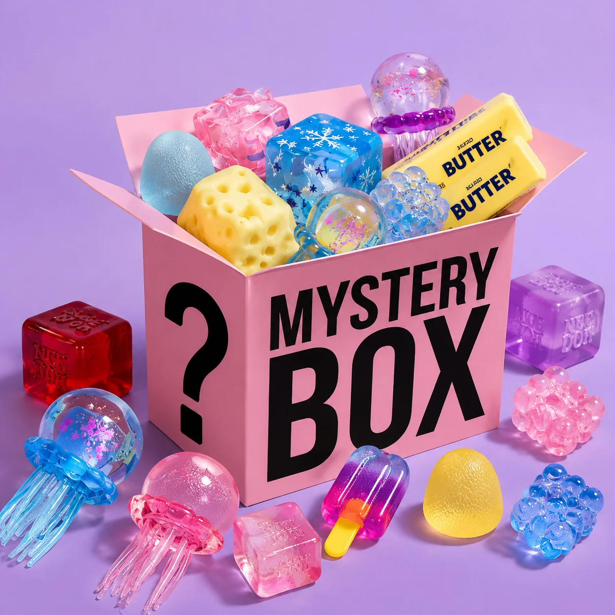 

2026 Kawaii Mysterious Blind Box Glitter Ice Cube Ice Cream Fidget Toys Elastic Squeeze Anti Stress Holiday Gift Toys