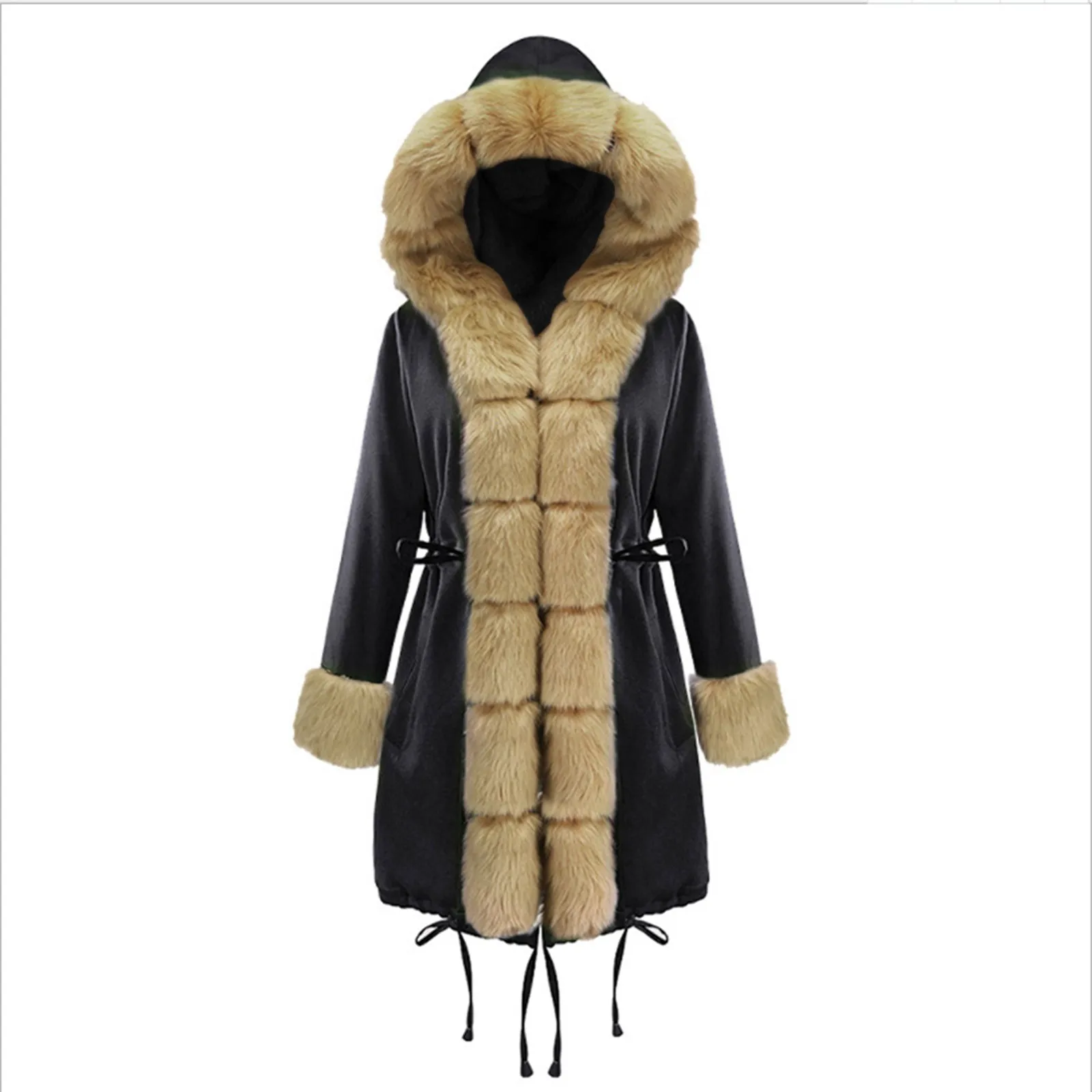 New Parker Fashion Furry Fur Collar Winter Jacket Women Medium Long Hooded Parka Coat with Hooded Coat Streetwear For Ladies