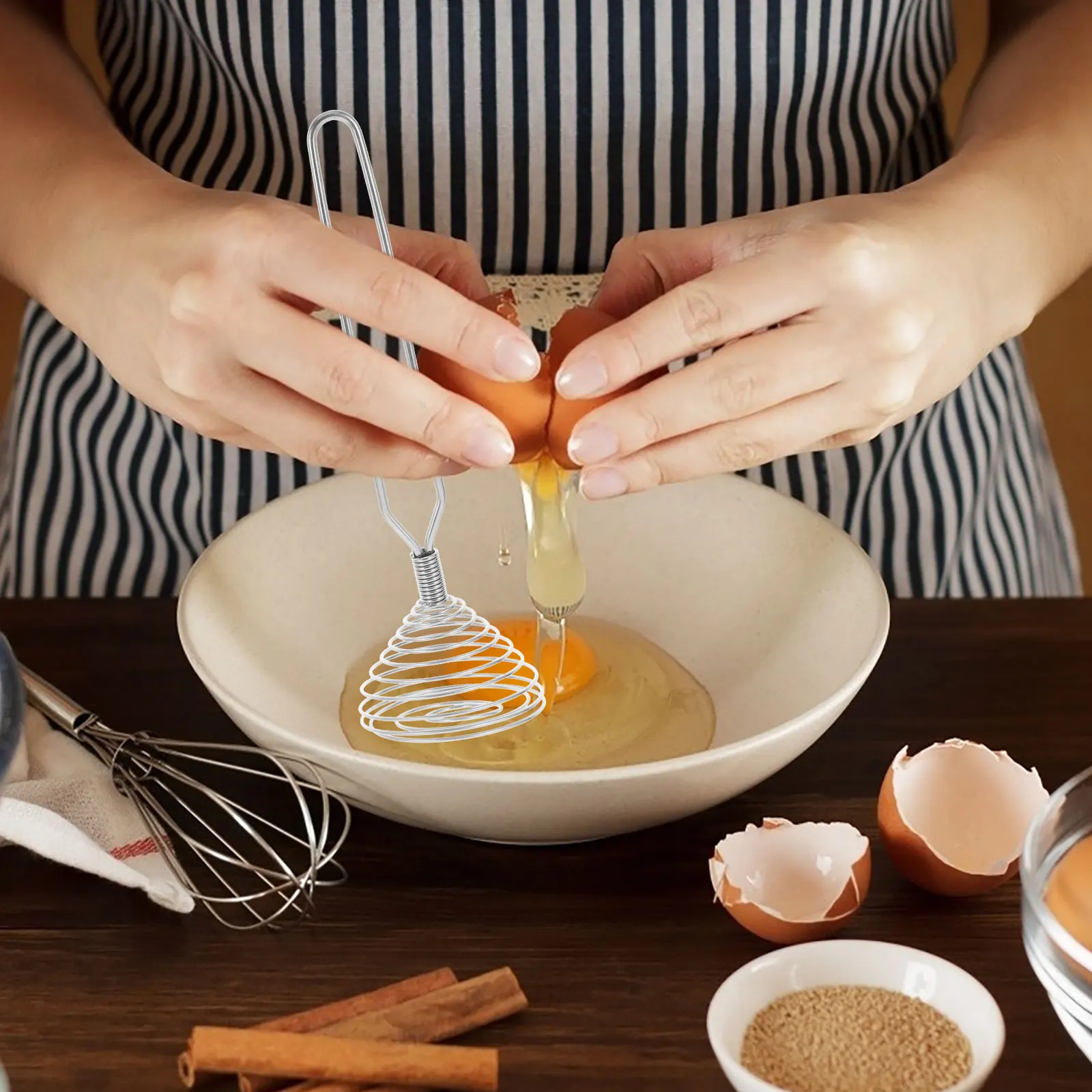

2Pcs Manual Press Egg Whisk Stainless Steel Handheld Mixer Kitchen Tool Spring Coil Wire Whisk Cooking Accessories