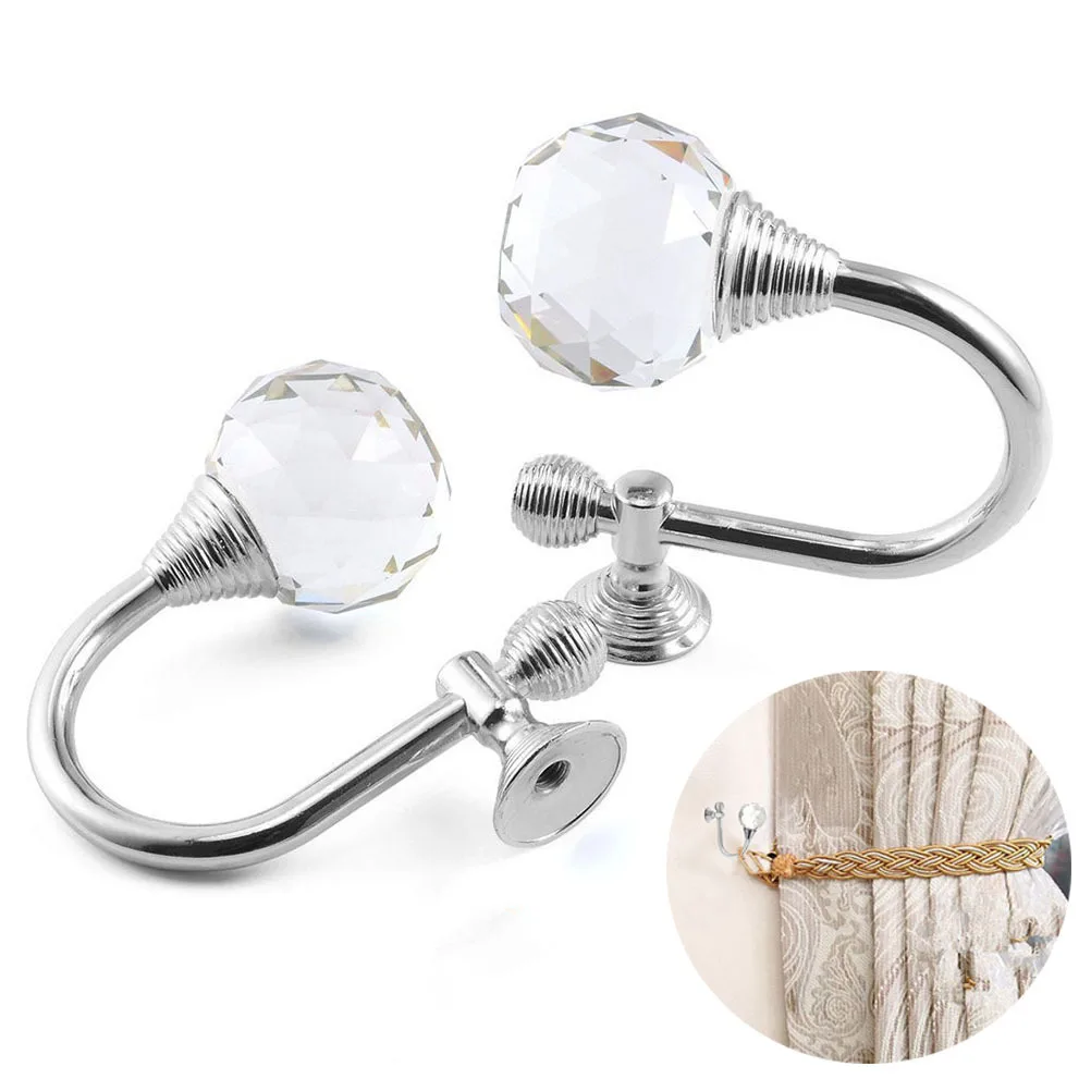 

2 Pcs Curtain Hook Holdbacks Multi Use Hooks Wall Mounted Crystal Decorative Wall-mounted