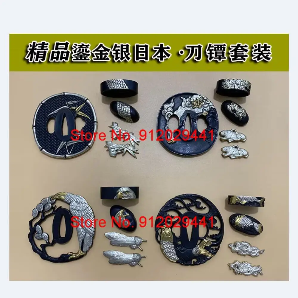 A Set Copper With gold & Silver Guard Tsuba/Menuki/Fuchi/Kashira For Japanese Samurai Katana Sword