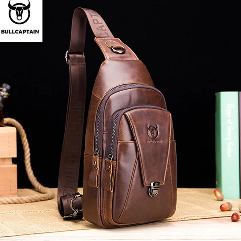 

Genuine Leather Men Bag Cross Body Chest Back Pack High Quality Travel fashion Cross Body Messenger Shoulder Bag Men Leather Bag