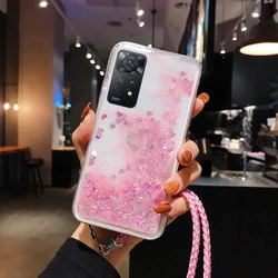 Lanyard Glitter Liquid Silicone Case For Xiaomi Redmi Note 12 11 11S 10 10S 9 9S 8 8T 7 6 5 Pro 4G 5G Quicksand Cover