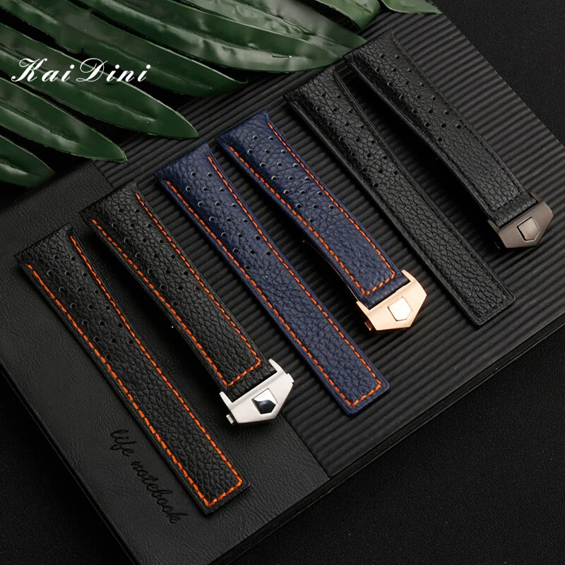 22mm breathable Leather watchband For TAG Heuer Monaco strap CAW211M 211P CAW211R 211T Men's Folding buckle cowhide bracelet