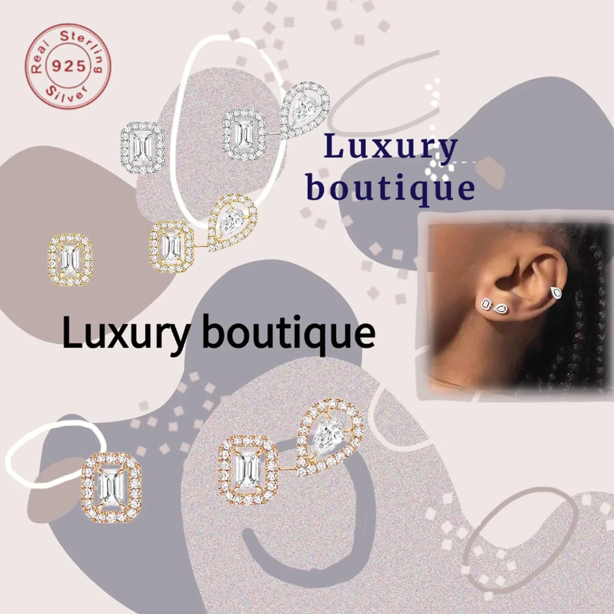 

Pure silver S925 asymmetrical earrings, sliding beads, couple's personalized gift, mom's anniversary party souvenir
