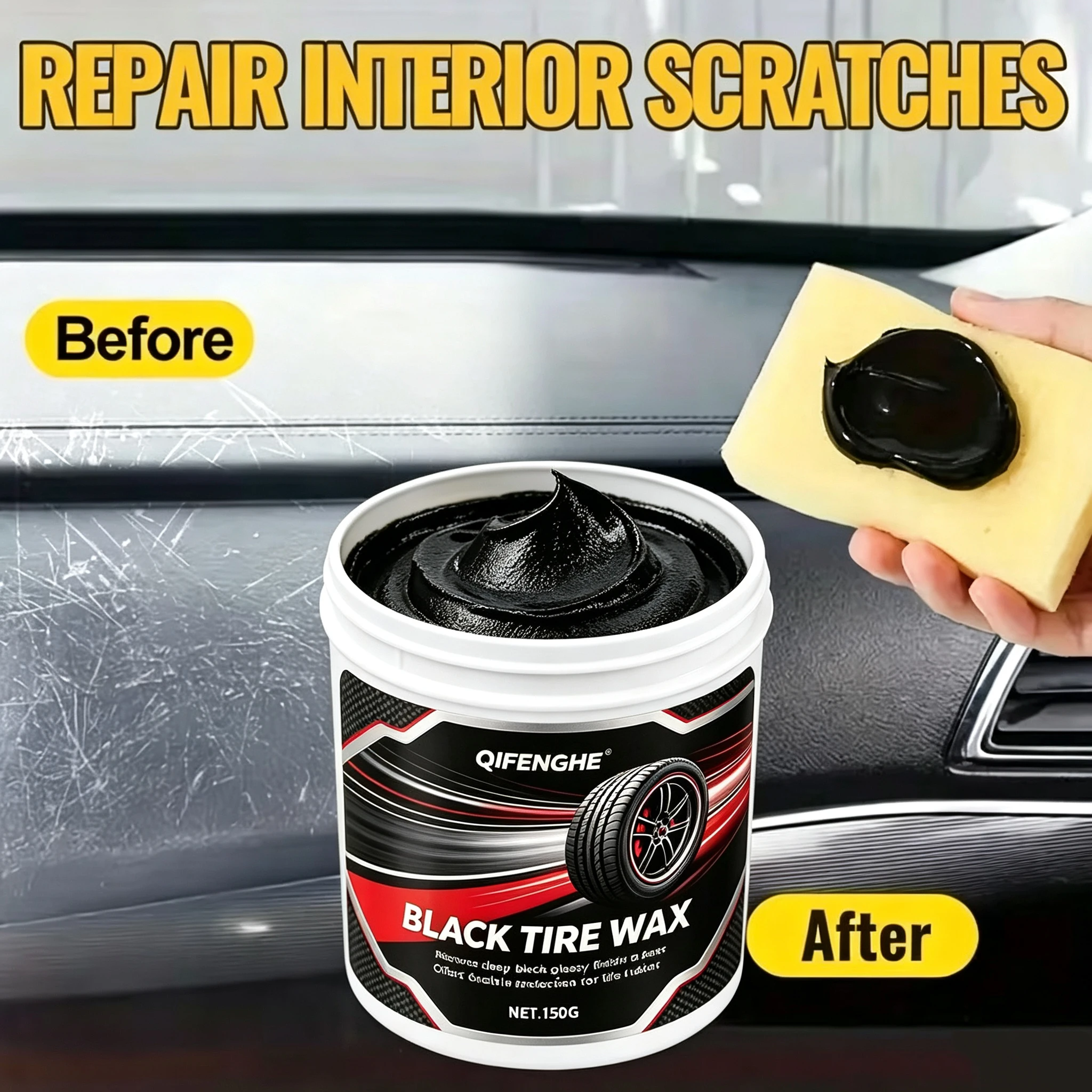 GREEDY TREE 150g Black Tire Wax Long Lasting Tire Shine Polish Restores Deep Black Gloss Durable Rubber Protection Anti-Dirt Ant