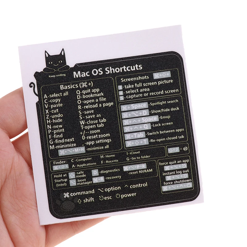 ملصق لاصق لاختصار لوحة المفاتيح المرجعي لنظام التشغيل Mac OS للكمبيوتر المحمول