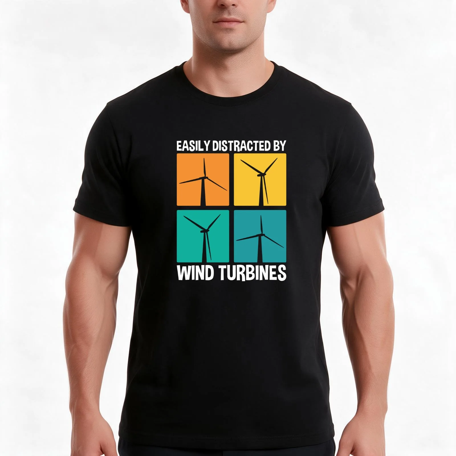 Easily Distracted By Wind Turbines, Windmill Park Operator T-Shirt, Summer Casual Cotton Tee, Oversized Streetwear Tops