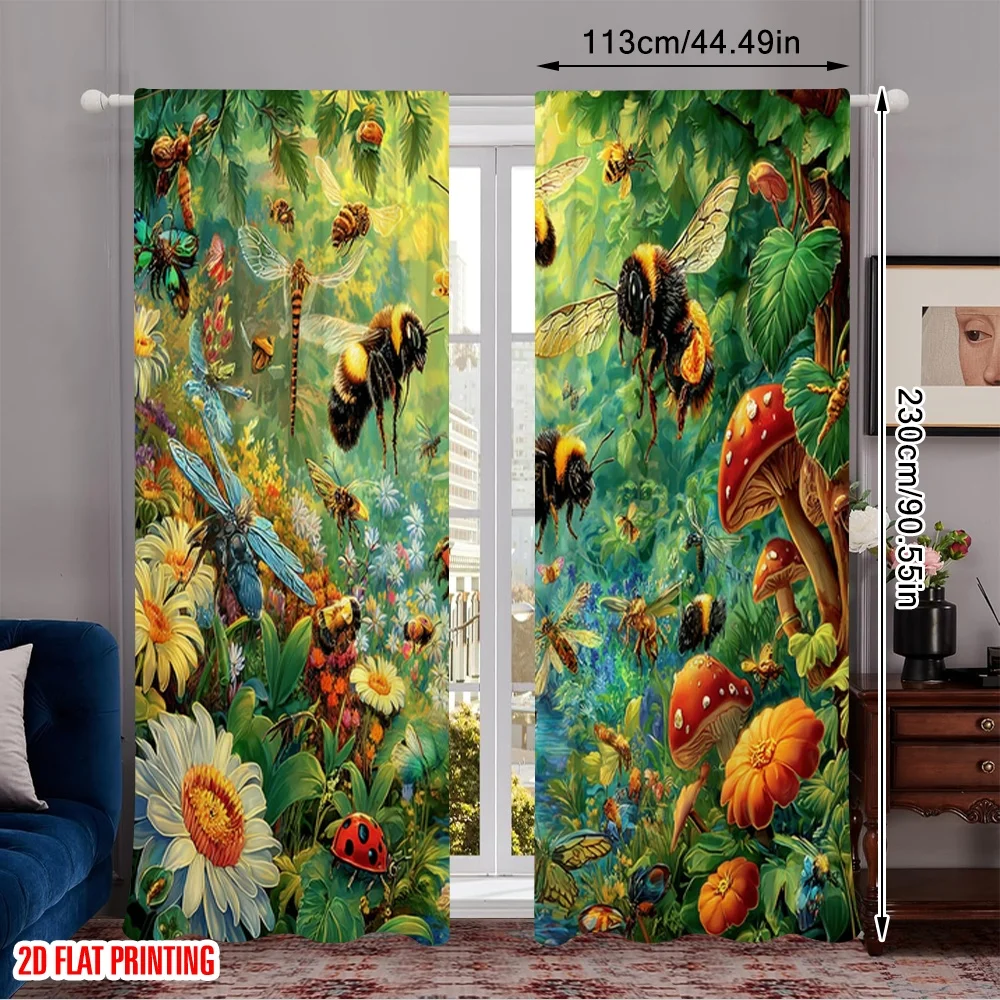 Flying Insect Garden Print Curtains, featuring a pole bag design, are suitable for use in bedrooms, living rooms and offices