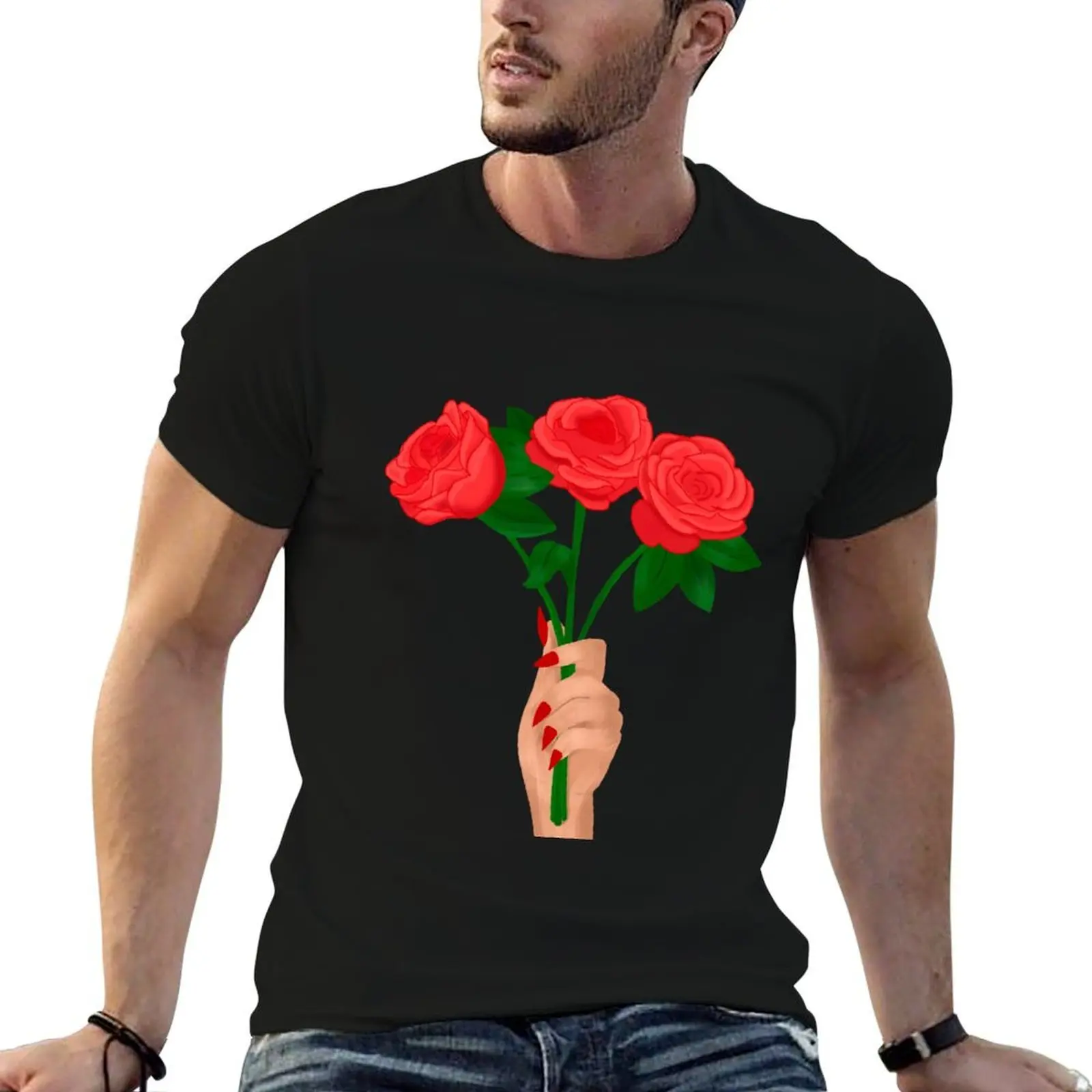 ROMANTIC, RED Roses Digital Art T-Shirt t shirt man casual g man t shirts for men cotton t shirt pack T-shirt