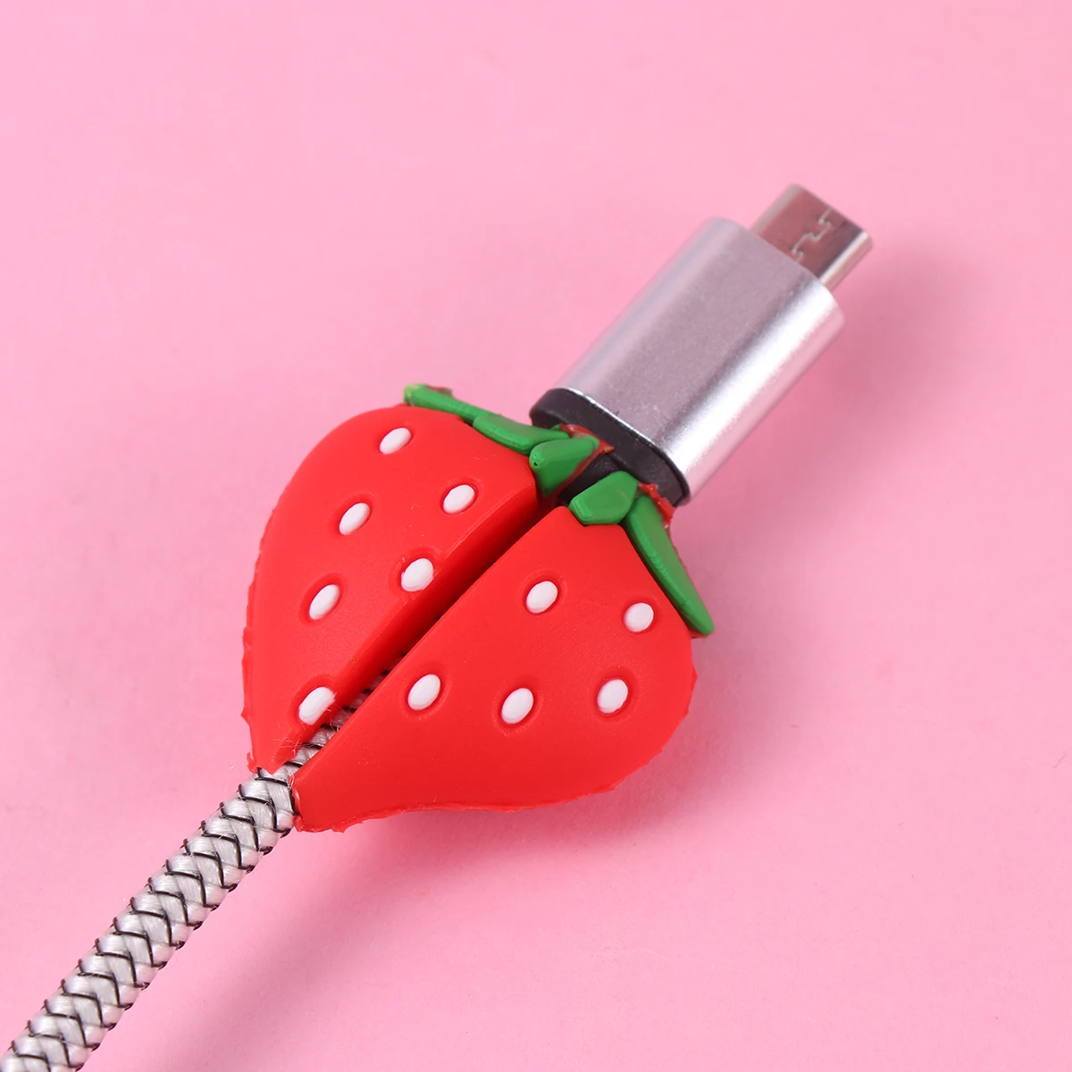 

3pcs Strawberry Data Cable Protector Charging Saver Cartoon Fruit USB Wire Guard Easy Install Prevent Break Extend Life