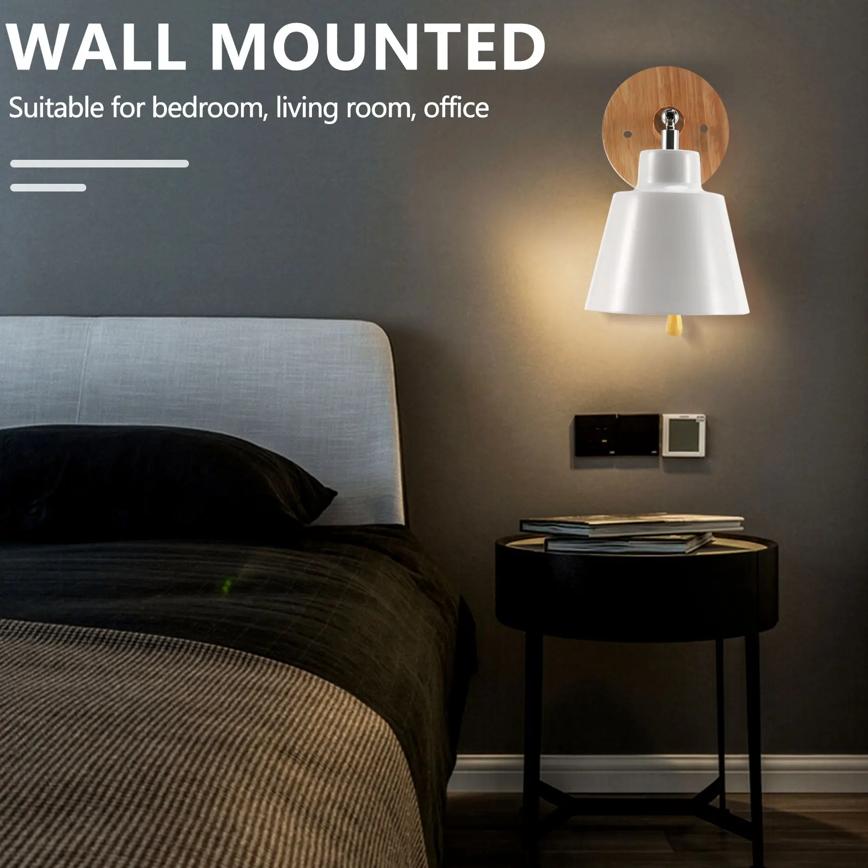 A24F-Lampada da parete nordica in legno Lampada da parete da comodino Sconce Lampada da parete per corridoio camera da letto con interruttore a zip Girevole liberamente