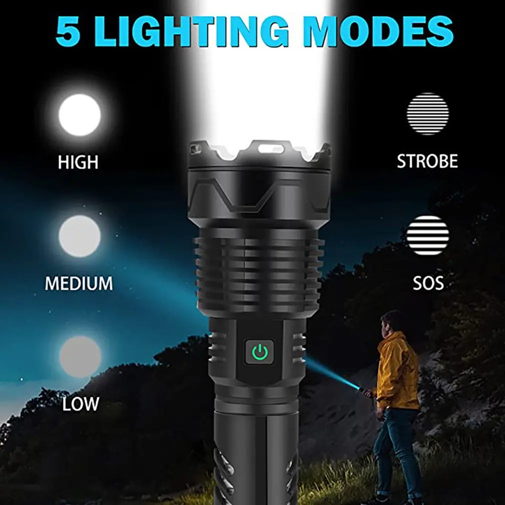 Hotrechargeable xhp160 led lanterna de alumínio handheld luz forte tipo c zoom tocha lanterna tática 5000mah dropshipping