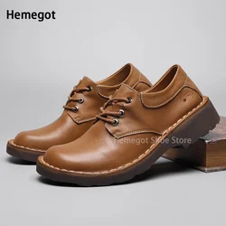 Cowhide Leather Big Toe Shoes Men's Round Toe Wide Toe Leather Shoes Vintage Breathable British Style Men's Leather Shoes