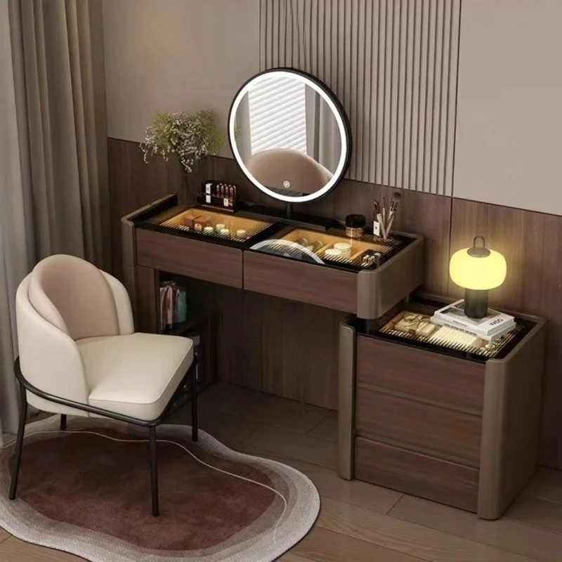 طاولة مكياج ممتازة لغرفة النوم من الخشب الصلب، خزانة تخزين بجانب السرير، طاولة مكياج متكاملة